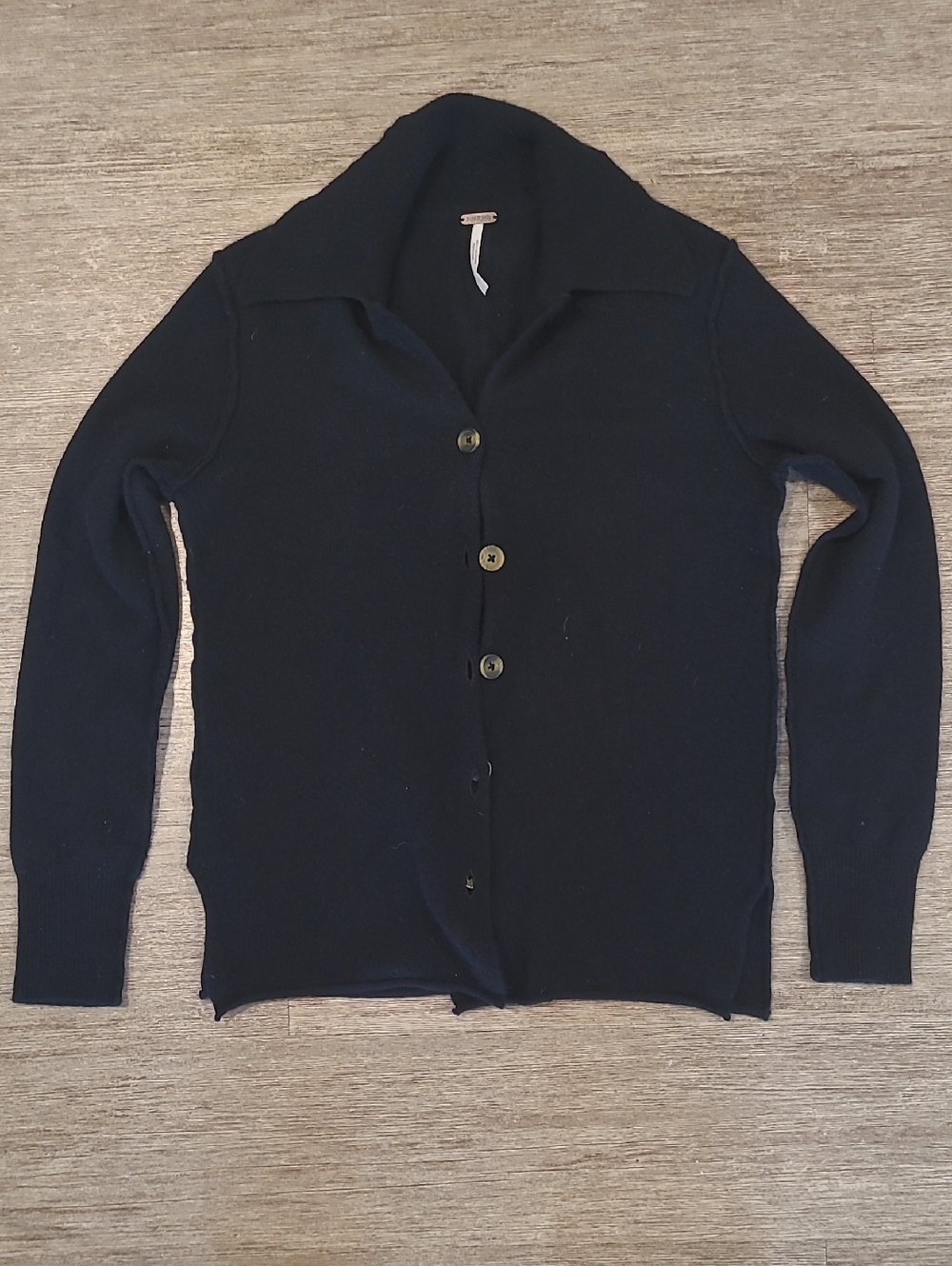 Free People Black Knit 100% Cashmere Cardigan